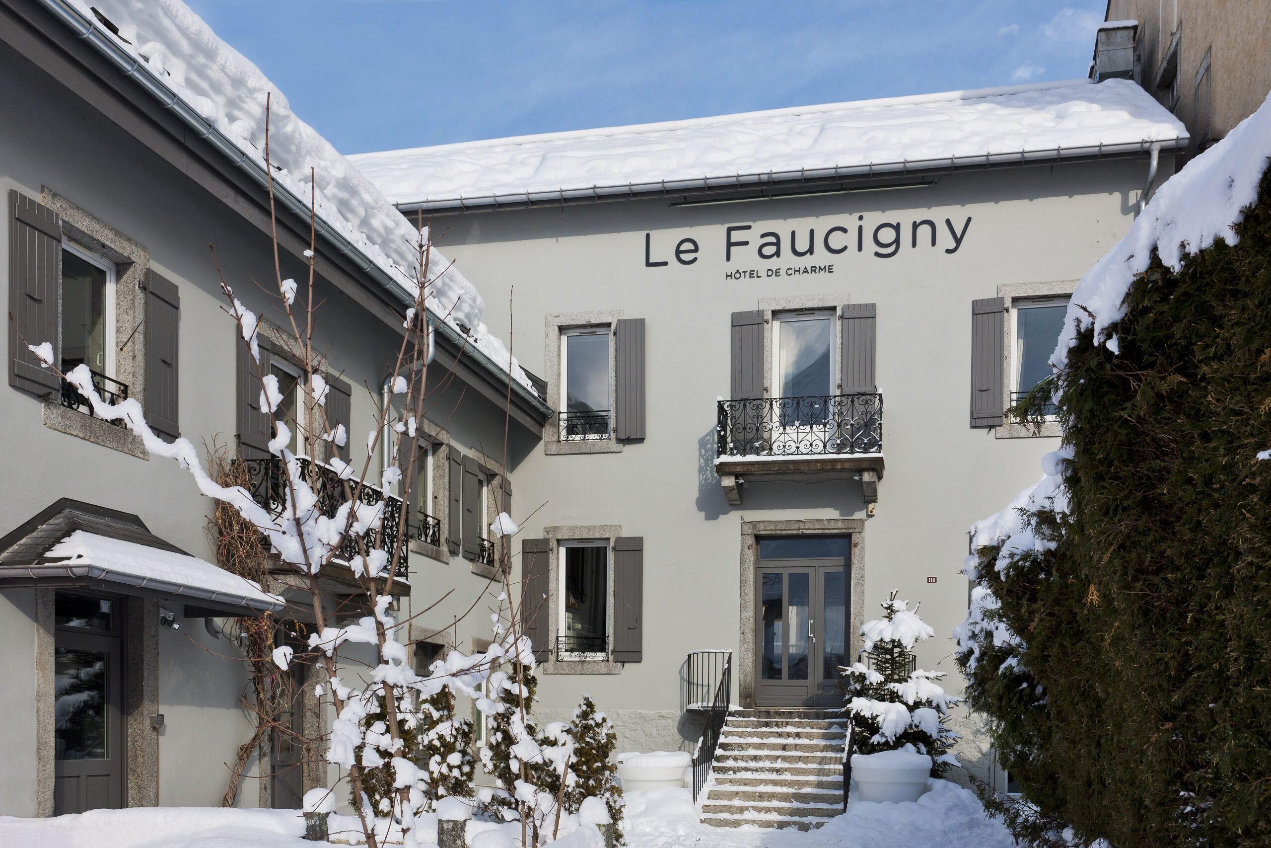 Faucigny facade in winter in Chamonix