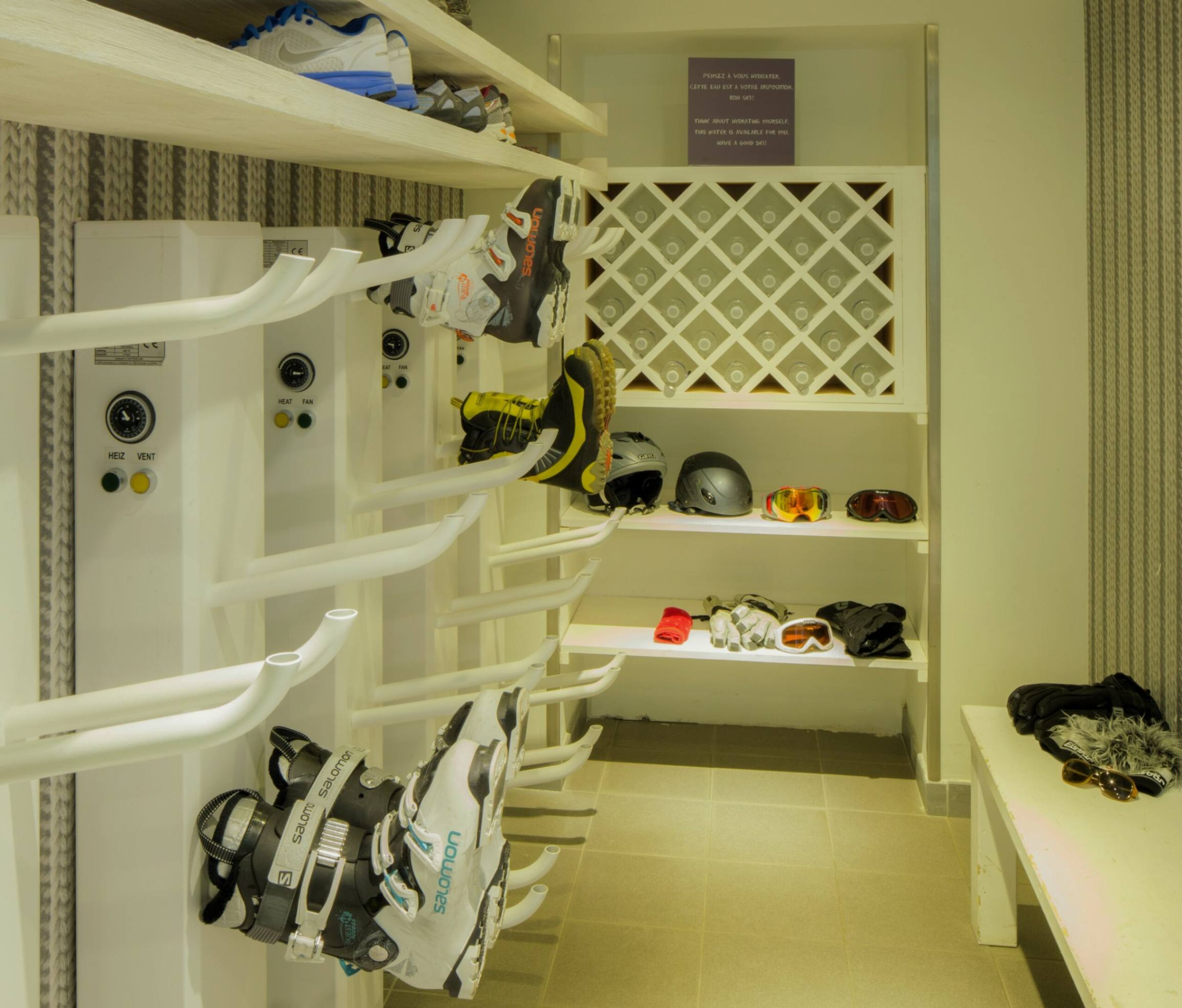 boot and ski rack in ski room