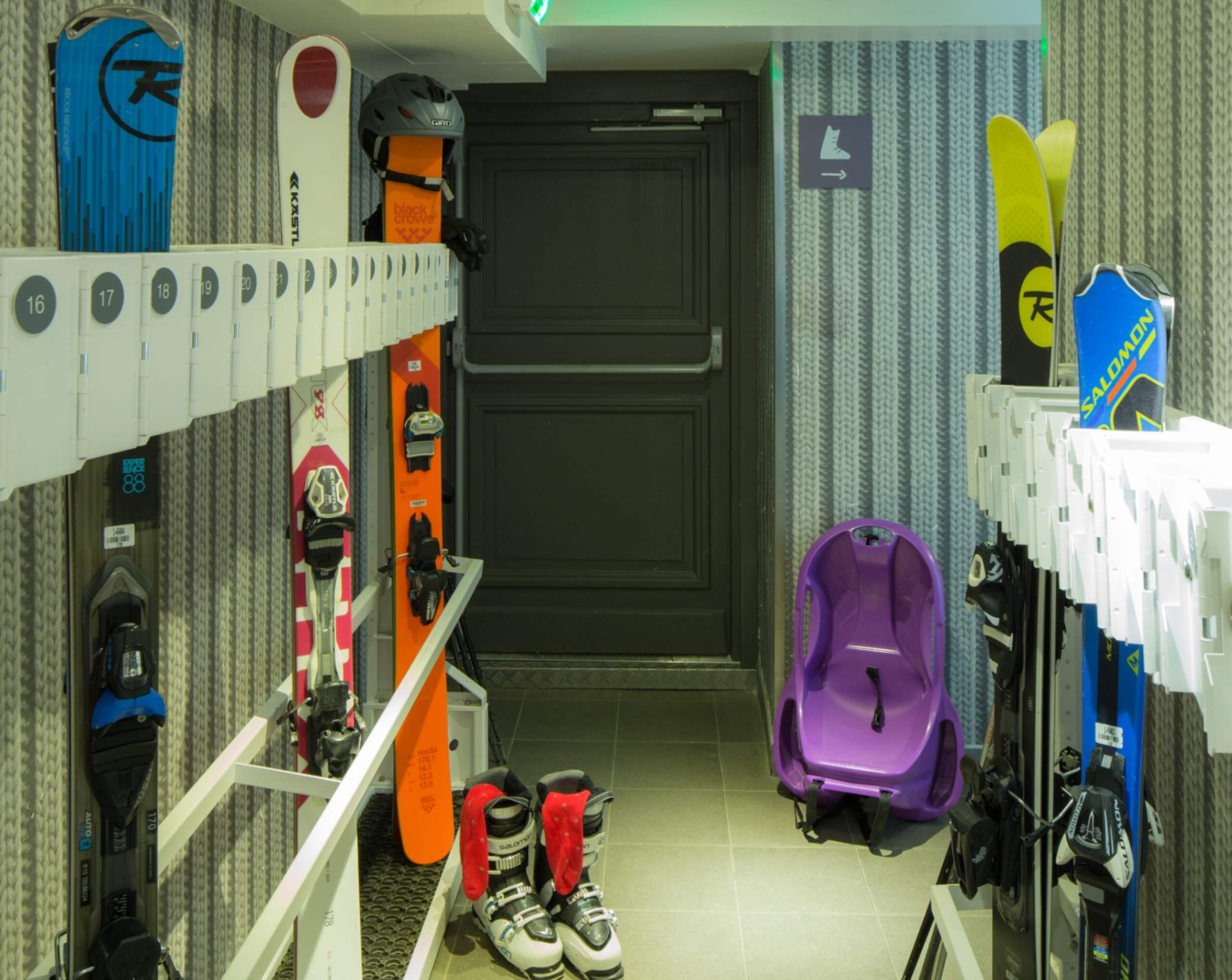 Ski stored in ski room